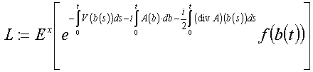 L := E^x[exp(-int_0^t V(b(s))ds-i int_0^t A(b)/db-(i/2)int_0^t(div A)(b(s))ds)f(b(t))]