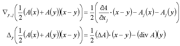 Delta_y((1/2)(A(x)+A(y)).(x-y)) = (1/2)(Delta A).(x-y) - (div A)(y)