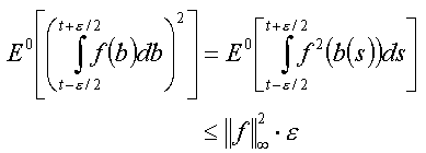 E^0[integraal van t-eps/2 tot t+eps/2] <= (ess.sup |f|)^2 . eps