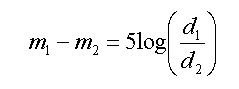 m1 - m2 = 5 log (d1/d2)