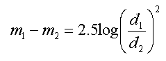 m1 - m2 = 2.5 log (d1/d2)^2