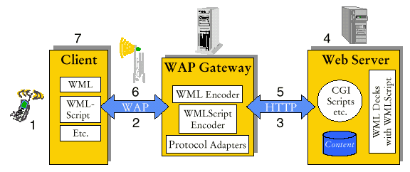 Client, WAP Gateway, Web Server